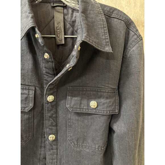 Chrome Hearts Black Denim Shirt Jacket With Quilted Lining & Silver Button Detai - Picture 8 of 16